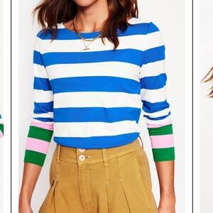 NWT Boden Ella Breton Stripe Top Blue White Long-Sleeve Crewneck size US 6